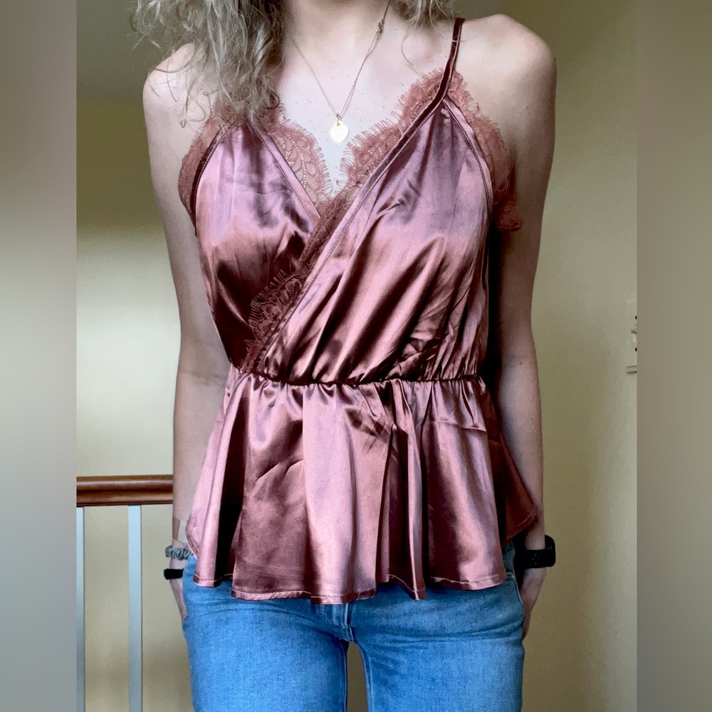 PrettyLittleThing Satin Lace Trim Top!